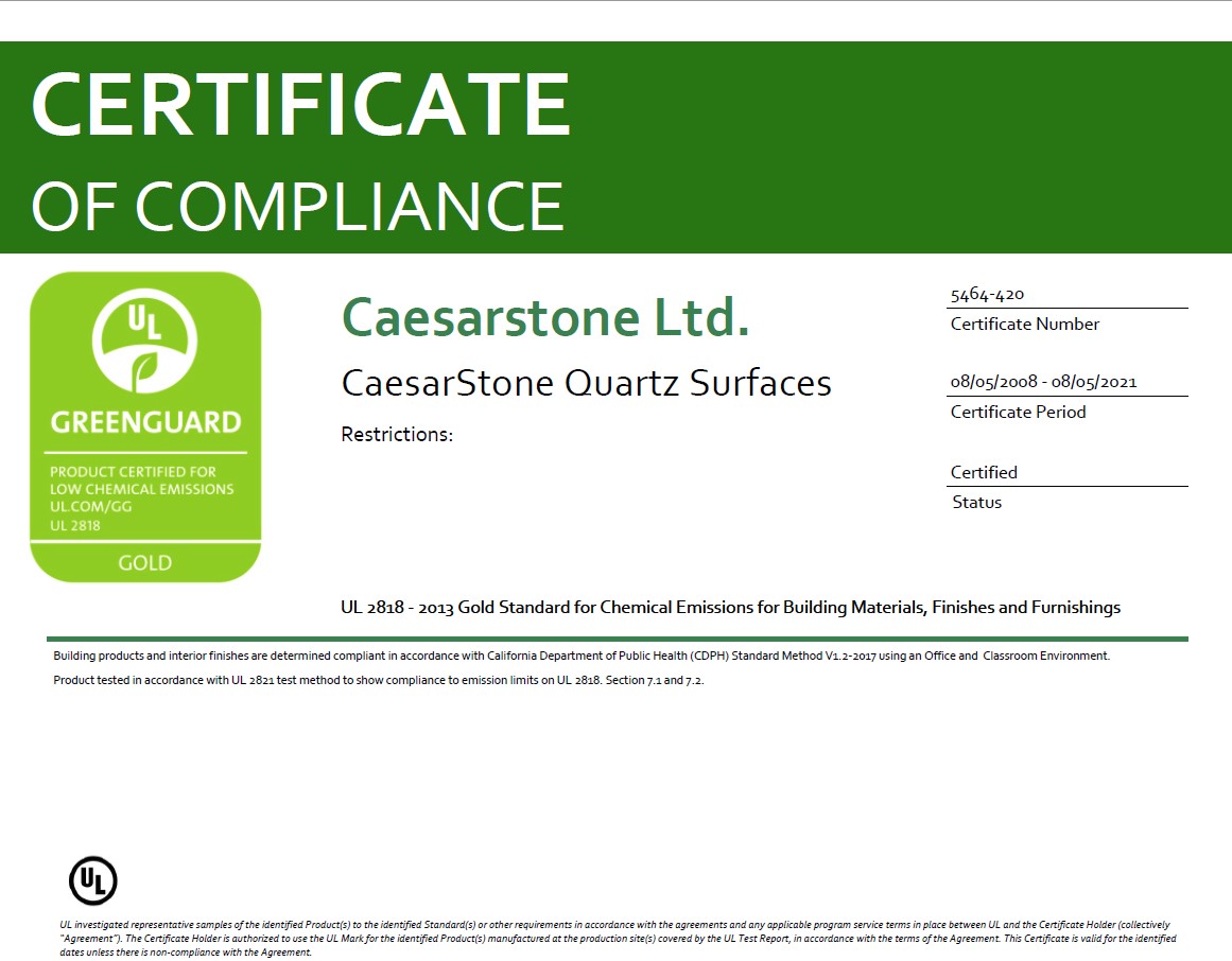 Caesarstone. GREENGUARD and GREENGUARD GOLD standards